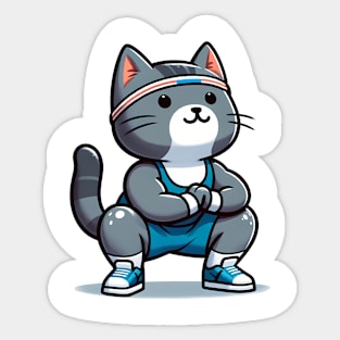 Grey Cat Squats: Flex & Stretch Sticker